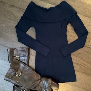 WHBM Off-Shoulder Sweater Navy Bow White House Black Market Big Bow Sexy Date